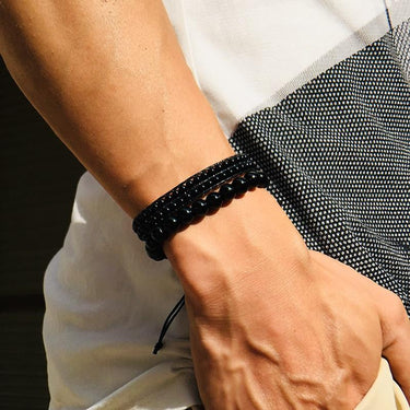 Natural Obsidian 'ABSORB NEGATIVE ENERGIES' 2 Pc Bracelet Set